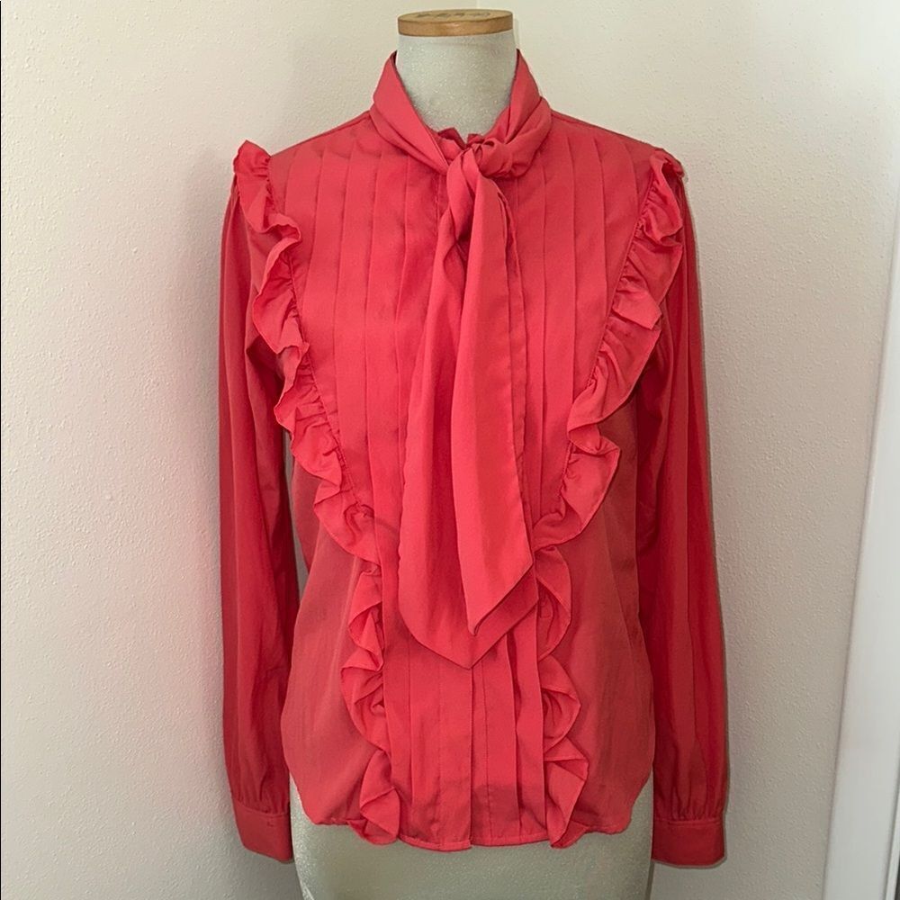 Oscar de la Renta sport coral button up down blouse shirt 4